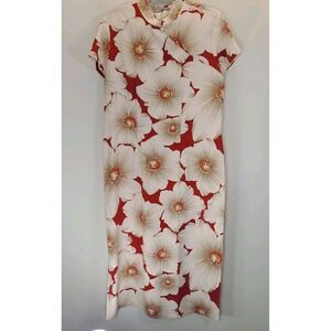 Vtg Iolani Silk Hawaiian Maxi Dress XL Red White Poppy Floral 100% Silk Rare EUC